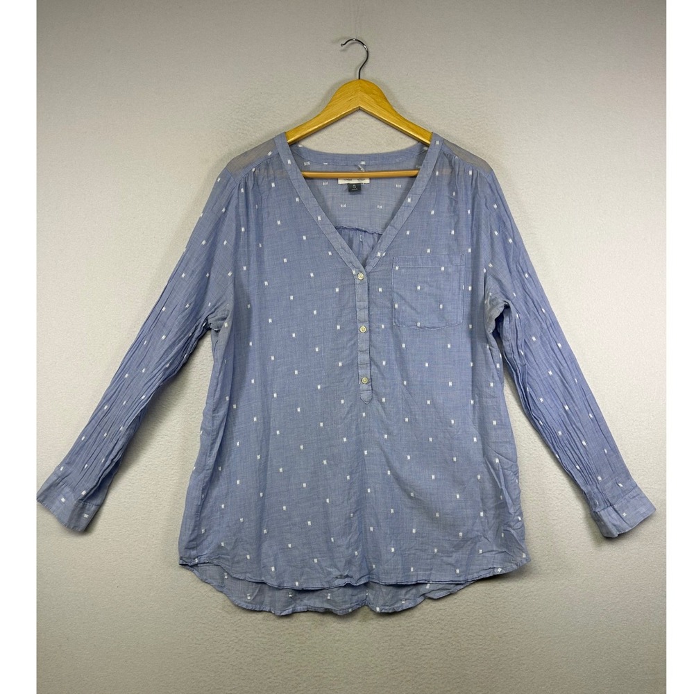 Boho Coastal Old Navy Womens‎ XL Blue Clip Dot Henley V-Neck Cotton Tunic Top
